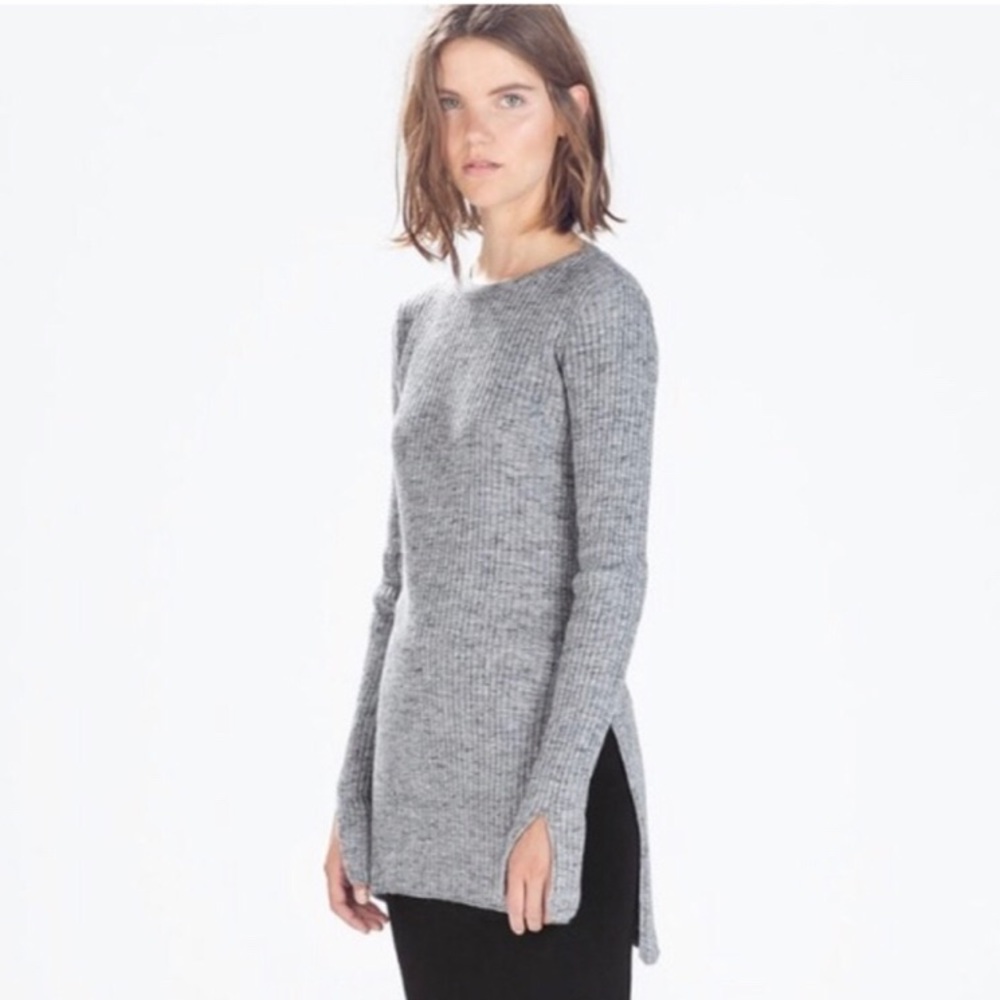Zara Ribbed Side Slits Sweater - Picture 2 of 3